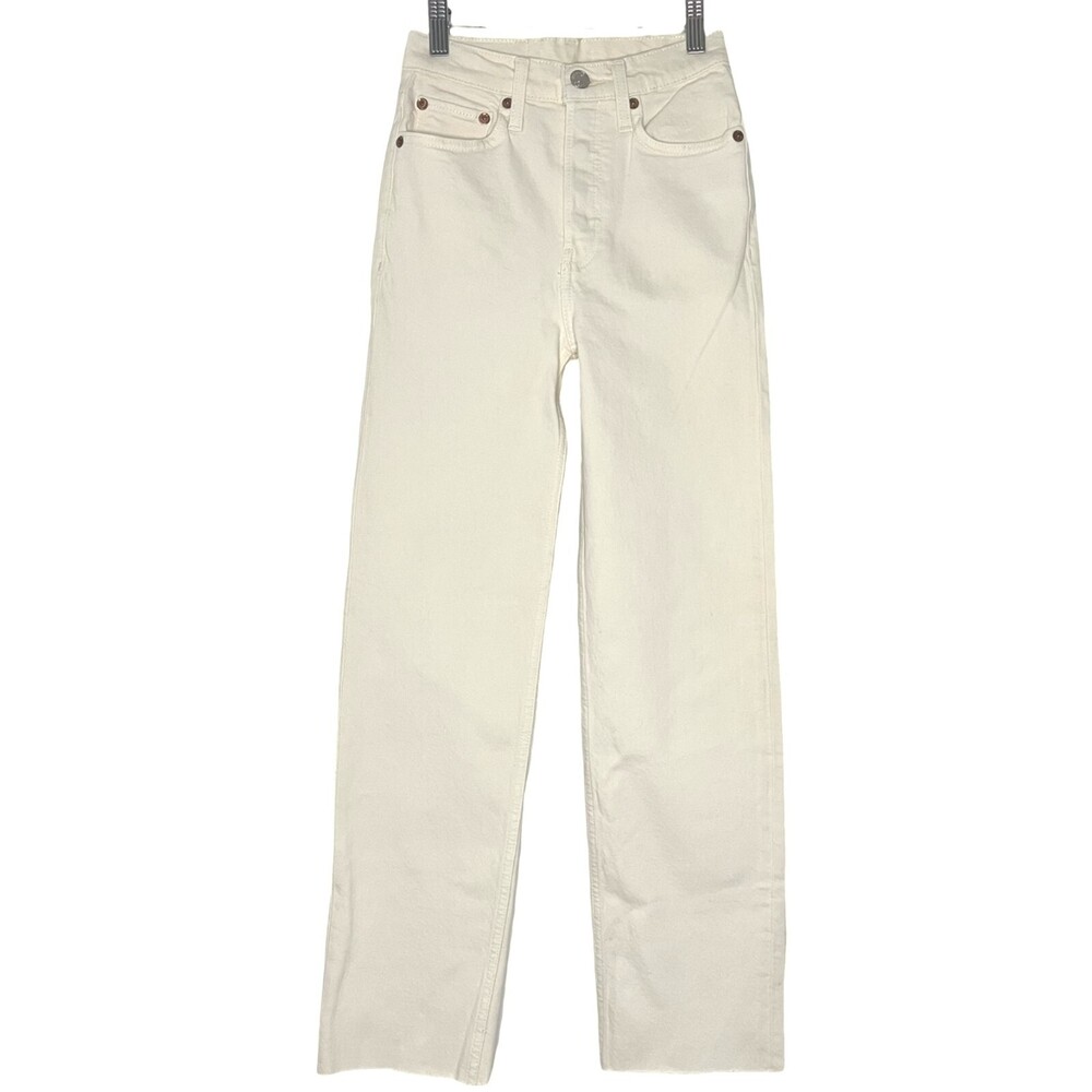 Re/Done 70s Stove Pipe Jeans Women 23 Cream Cotton Denim Button Fly Straight Leg